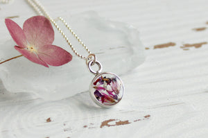 Pink Flower Mix Mini Charm Necklace in Silver