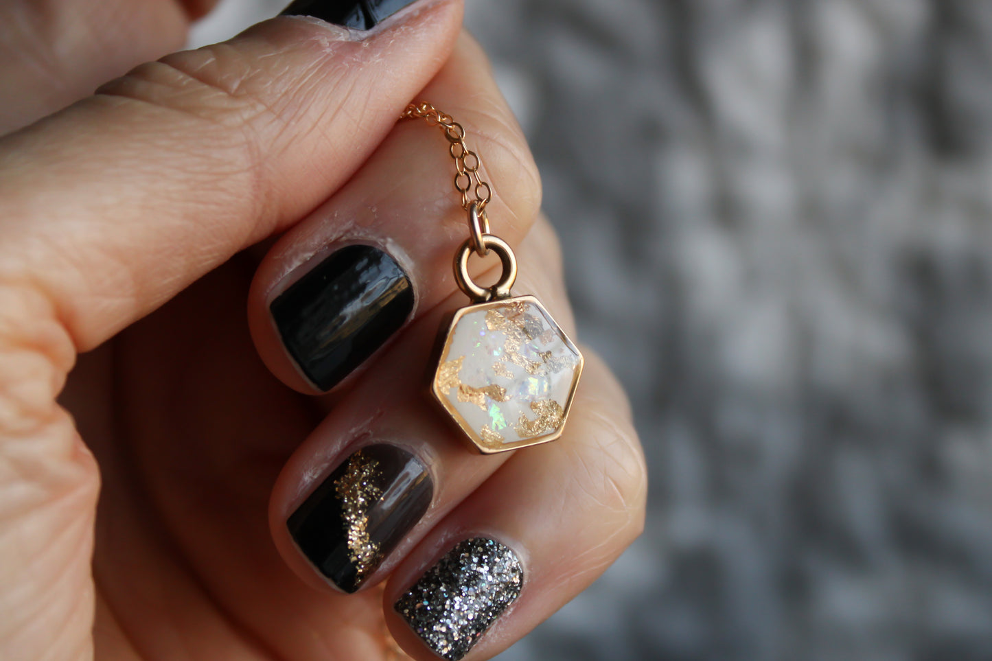 Gold and White Mini Hexagon Necklace