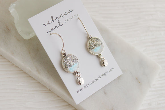 Silver Circle Shimmer Drop Earrings