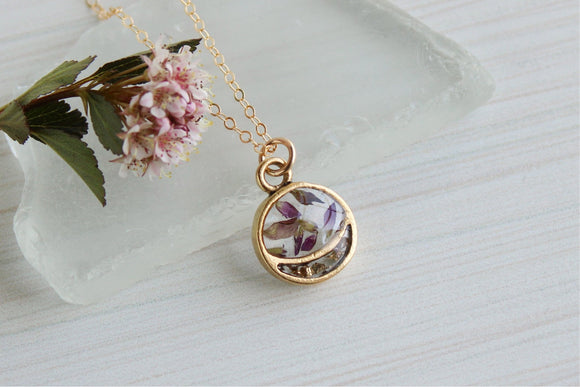 Mini Gold Split Circle Necklace with Flower Petals