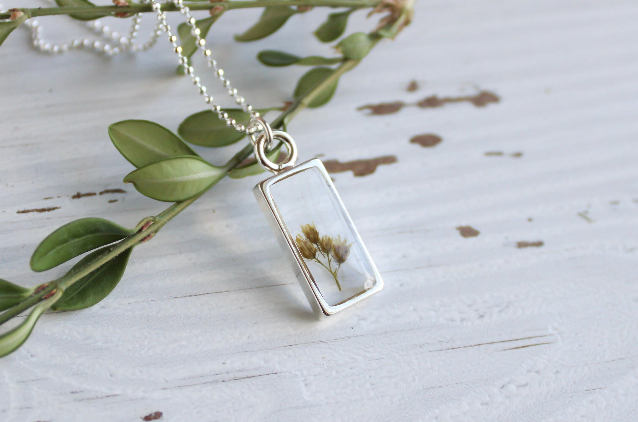 Flower Rectangular Silver Locket Pendant