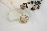 Gold Split Circle Necklace with White Flowers