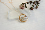 Gold Split Circle Necklace with White Flowers