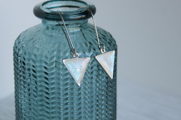 Silver Iridescent Triangle Earrings