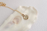 Mini Gold Circle with White Flowers Necklace